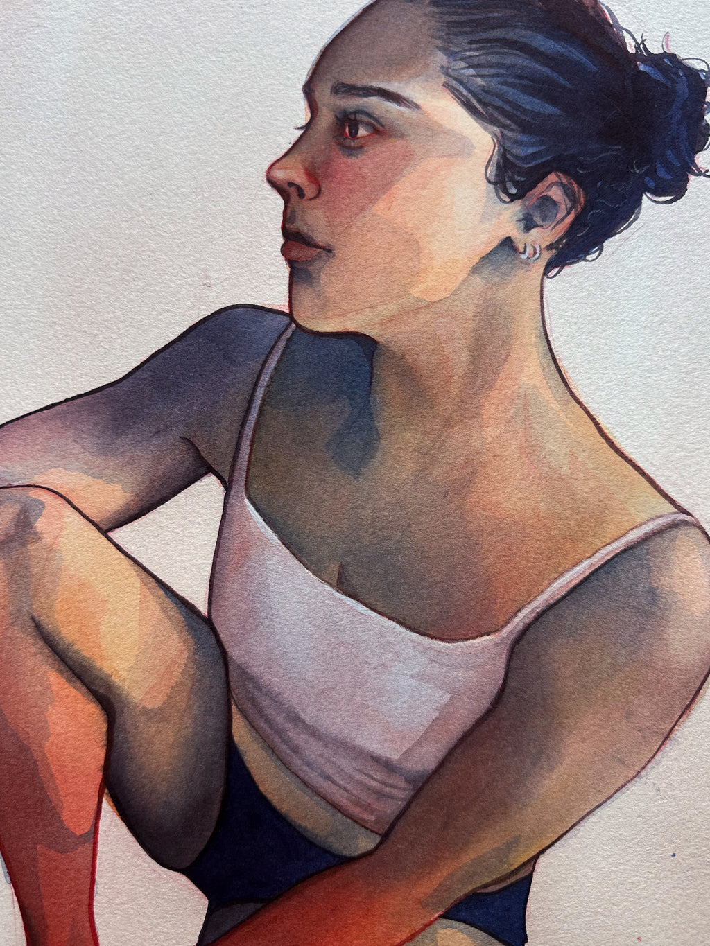 Artistic depiction of a person sitting with a neutral background.
